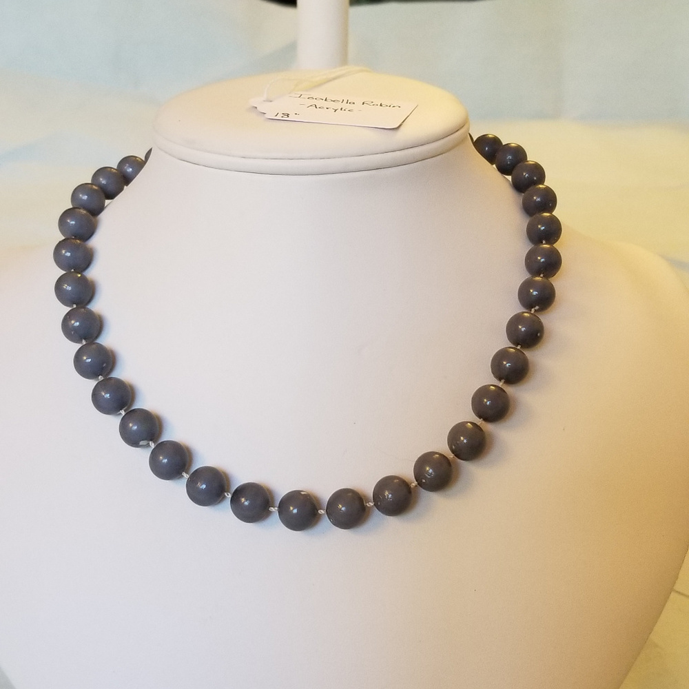 NWT Handmade "Pearl" Necklace, 18" Dark Gray